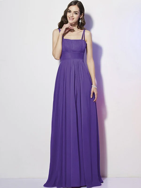 Charming Spaghetti Straps Sleeveless Pleats Long Chiffon Bridesmaid Dresses - Image 23