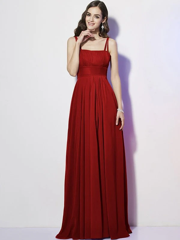 Charming Spaghetti Straps Sleeveless Pleats Long Chiffon Bridesmaid Dresses - Image 24