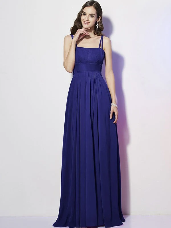 Charming Spaghetti Straps Sleeveless Pleats Long Chiffon Bridesmaid Dresses - Image 25