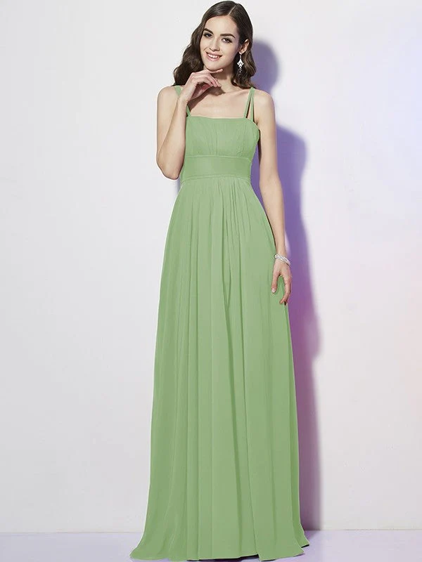 Charming Spaghetti Straps Sleeveless Pleats Long Chiffon Bridesmaid Dresses - Image 26