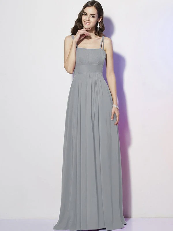 Charming Spaghetti Straps Sleeveless Pleats Long Chiffon Bridesmaid Dresses - Image 27