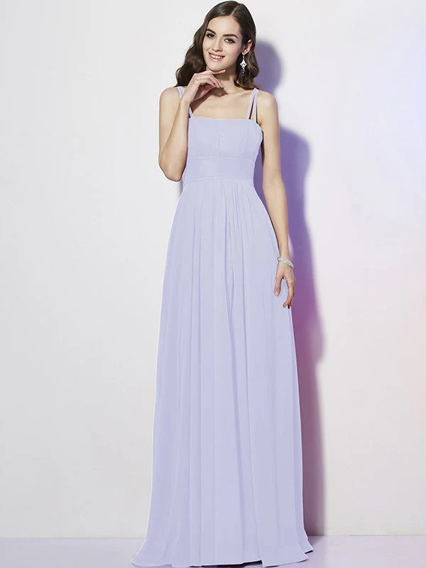 Charming Spaghetti Straps Sleeveless Pleats Long Chiffon Bridesmaid Dresses - Image 28