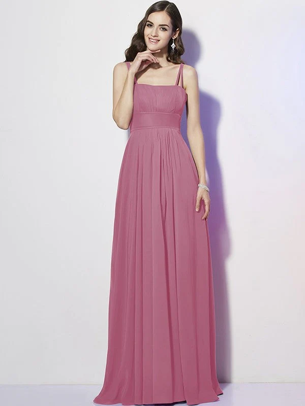 Charming Spaghetti Straps Sleeveless Pleats Long Chiffon Bridesmaid Dresses - Image 29