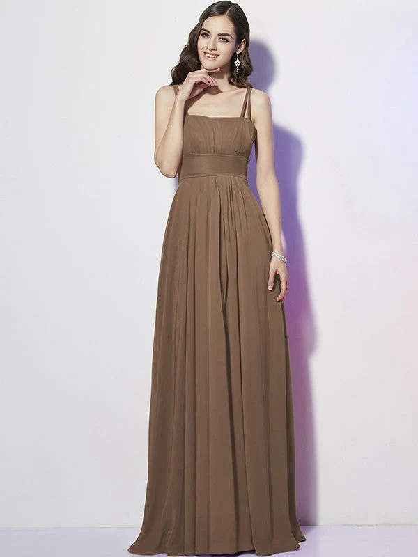 Charming Spaghetti Straps Sleeveless Pleats Long Chiffon Bridesmaid Dresses - Image 3