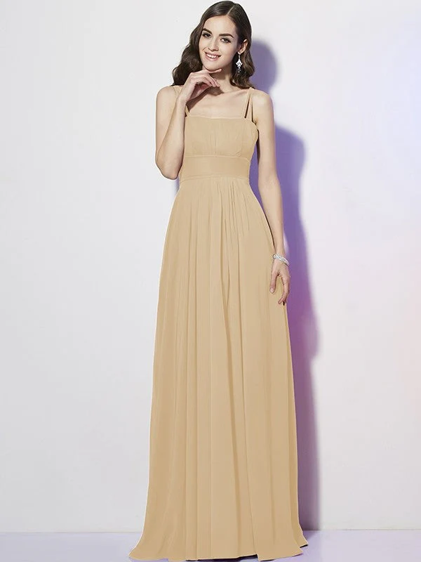 Charming Spaghetti Straps Sleeveless Pleats Long Chiffon Bridesmaid Dresses - Image 4