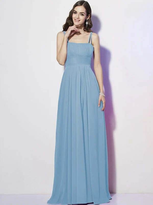Charming Spaghetti Straps Sleeveless Pleats Long Chiffon Bridesmaid Dresses - Image 5