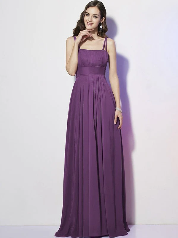Charming Spaghetti Straps Sleeveless Pleats Long Chiffon Bridesmaid Dresses - Image 6
