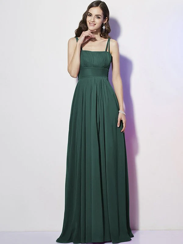 Charming Spaghetti Straps Sleeveless Pleats Long Chiffon Bridesmaid Dresses - Image 7
