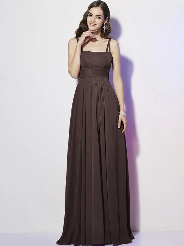 Charming Spaghetti Straps Sleeveless Pleats Long Chiffon Bridesmaid Dresses - Image 8
