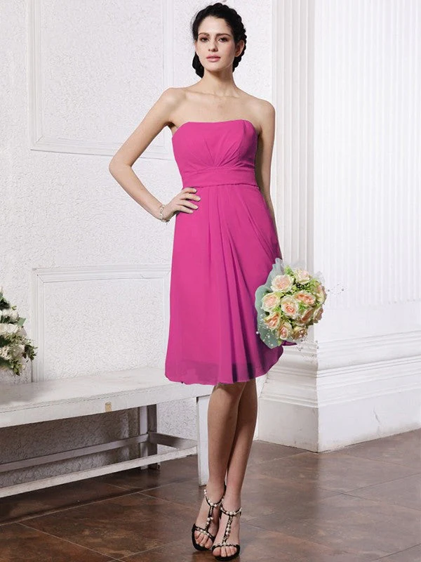 Charming Strapless Sleeveless Pleats Short Chiffon Bridesmaid Dresses - Image 10