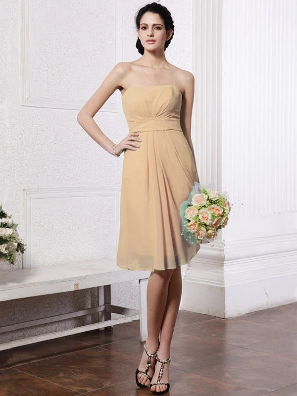 Charming Strapless Sleeveless Pleats Short Chiffon Bridesmaid Dresses - Image 12