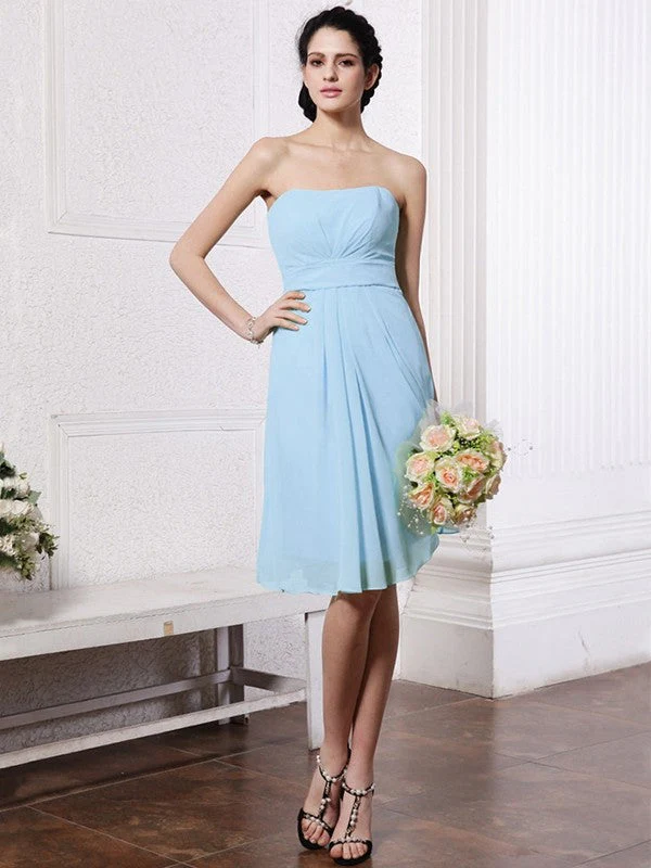 Charming Strapless Sleeveless Pleats Short Chiffon Bridesmaid Dresses - Image 16