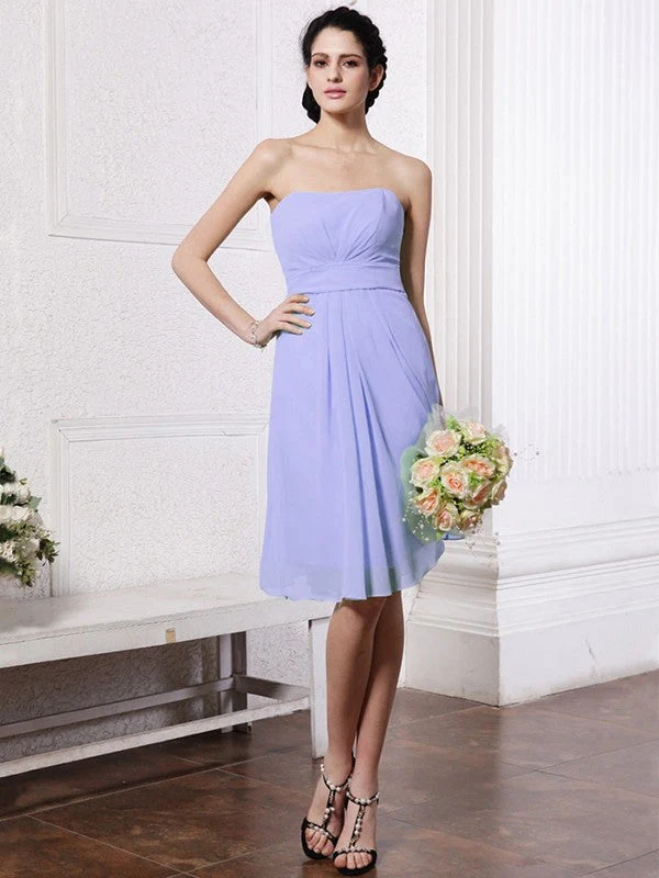 Charming Strapless Sleeveless Pleats Short Chiffon Bridesmaid Dresses - Image 17