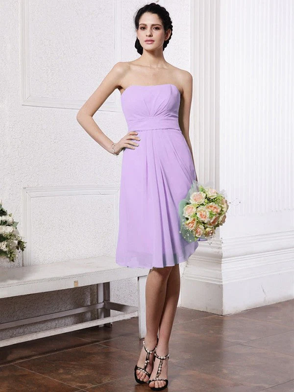 Charming Strapless Sleeveless Pleats Short Chiffon Bridesmaid Dresses - Image 18