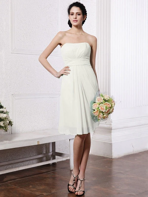 Charming Strapless Sleeveless Pleats Short Chiffon Bridesmaid Dresses - Image 19