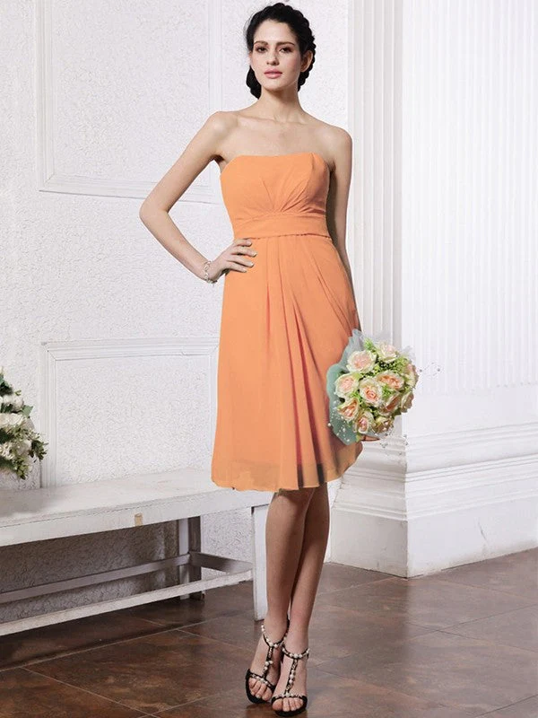Charming Strapless Sleeveless Pleats Short Chiffon Bridesmaid Dresses - Image 20