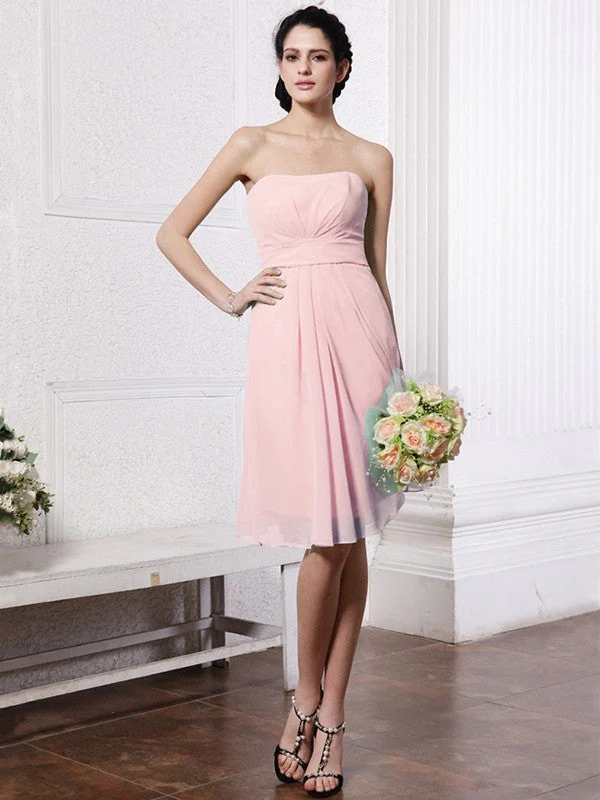 Charming Strapless Sleeveless Pleats Short Chiffon Bridesmaid Dresses - Image 21
