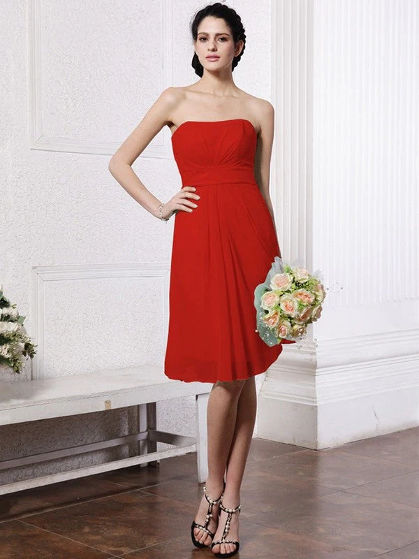Charming Strapless Sleeveless Pleats Short Chiffon Bridesmaid Dresses - Image 22
