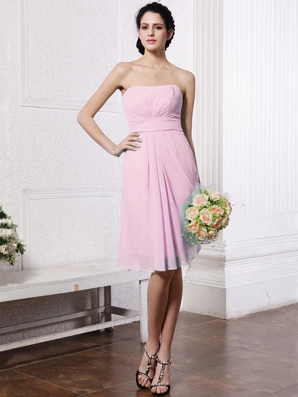 Charming Strapless Sleeveless Pleats Short Chiffon Bridesmaid Dresses - Image 24