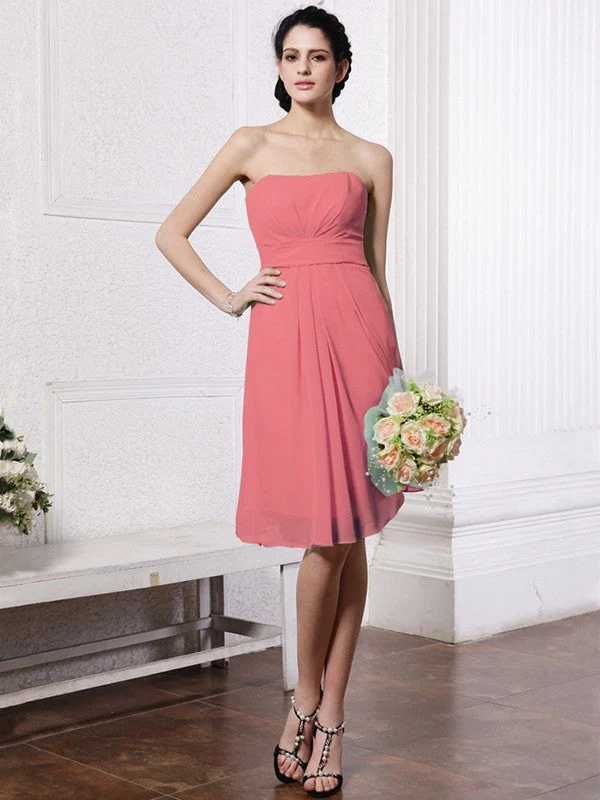 Charming Strapless Sleeveless Pleats Short Chiffon Bridesmaid Dresses - Image 27