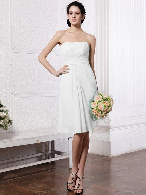 Charming Strapless Sleeveless Pleats Short Chiffon Bridesmaid Dresses - Image 28