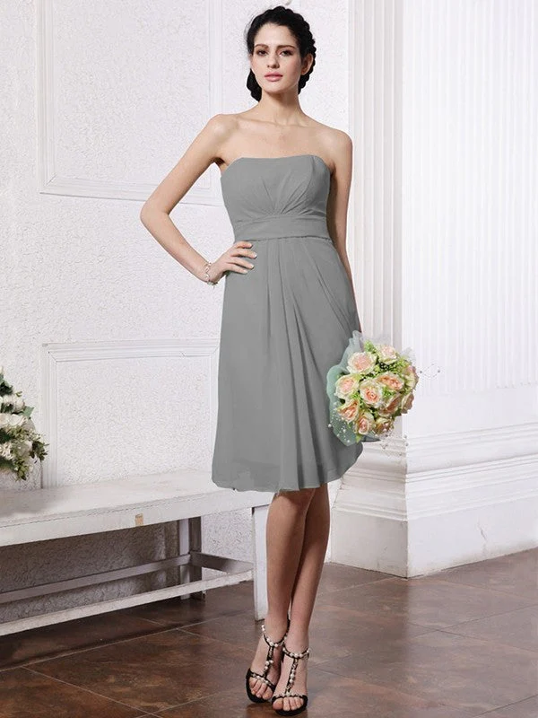Charming Strapless Sleeveless Pleats Short Chiffon Bridesmaid Dresses - Image 29