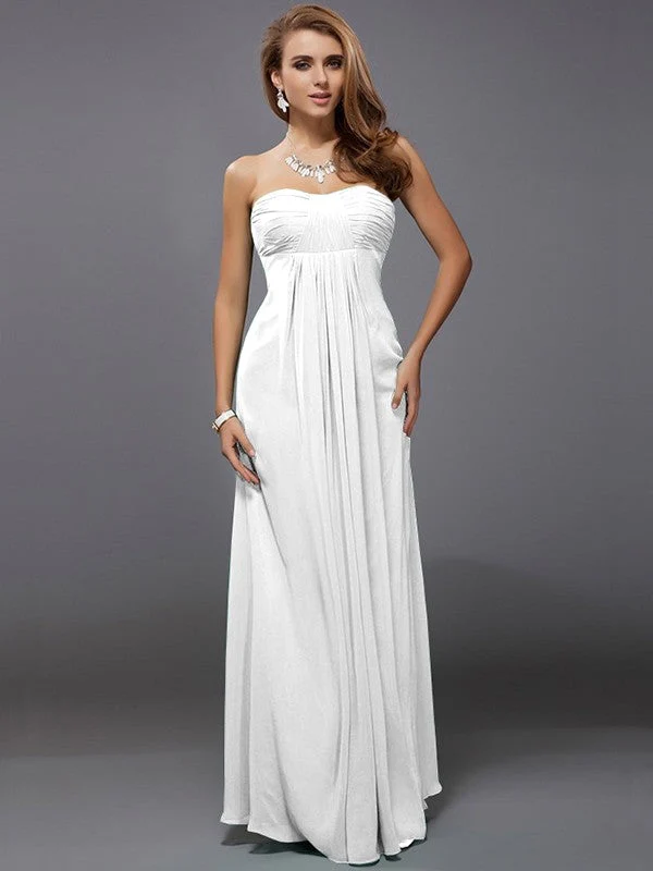 Charming Strapless Sleeveless Ruffles Long Chiffon Bridesmaid Dresses - Image 29