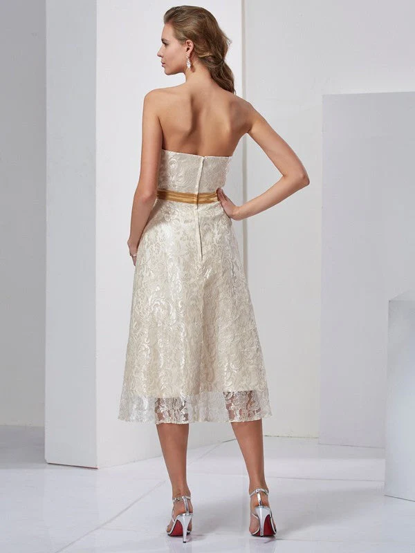 Charming Strapless Sleeveless Sash/Ribbon/Belt Short Satin Bridesmaid Dresses - Image 2