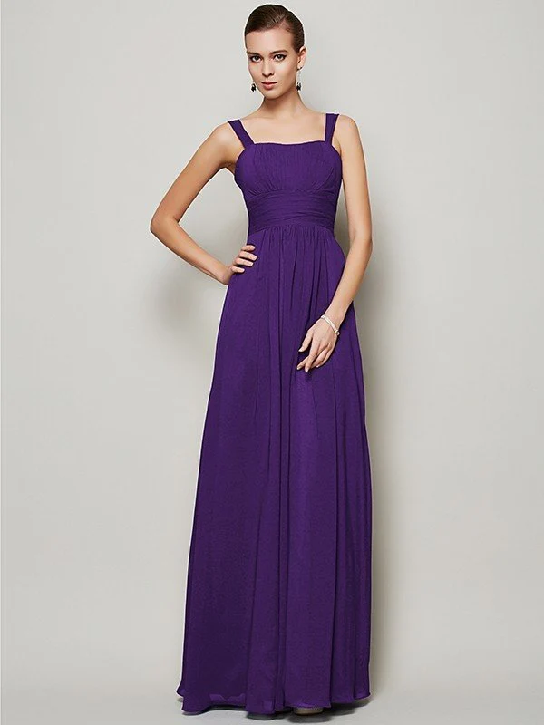 Charming Straps Sleeveless Pleats Long Chiffon Bridesmaid Dresses - Image 11