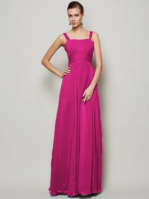 Charming Straps Sleeveless Pleats Long Chiffon Bridesmaid Dresses - Image 12