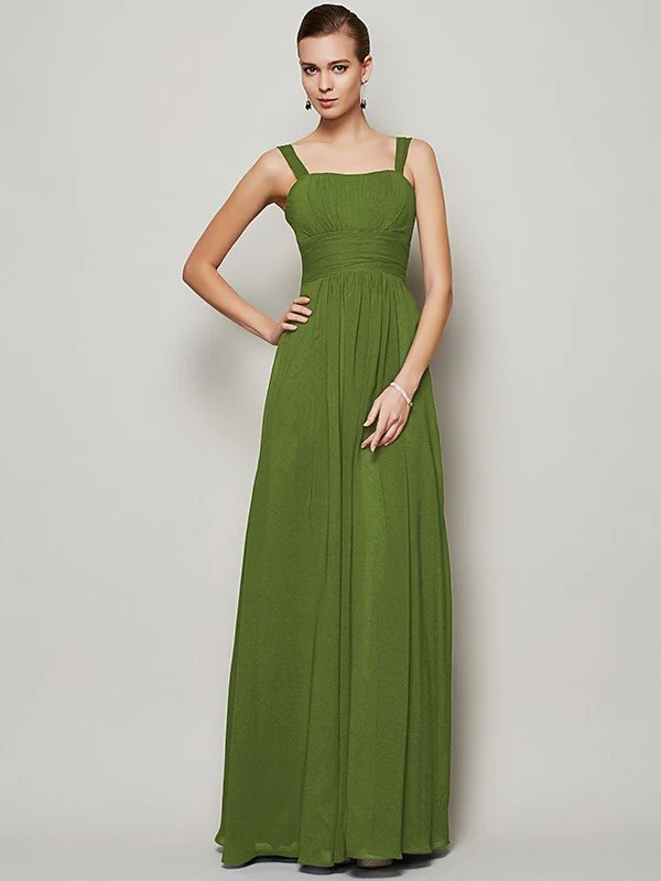 Charming Straps Sleeveless Pleats Long Chiffon Bridesmaid Dresses - Image 14
