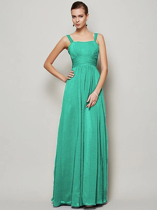 Charming Straps Sleeveless Pleats Long Chiffon Bridesmaid Dresses - Image 15