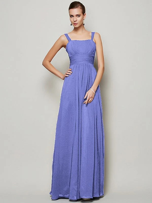 Charming Straps Sleeveless Pleats Long Chiffon Bridesmaid Dresses - Image 16