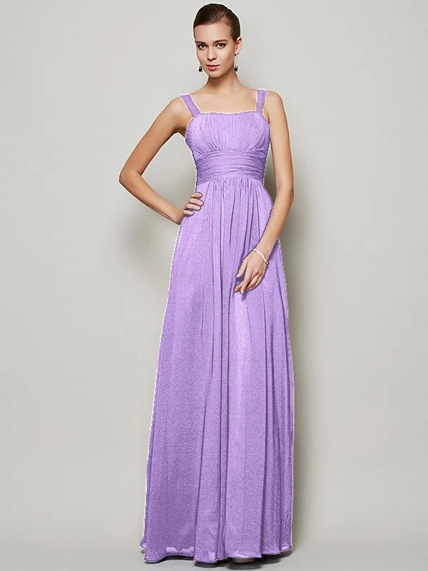 Charming Straps Sleeveless Pleats Long Chiffon Bridesmaid Dresses - Image 19