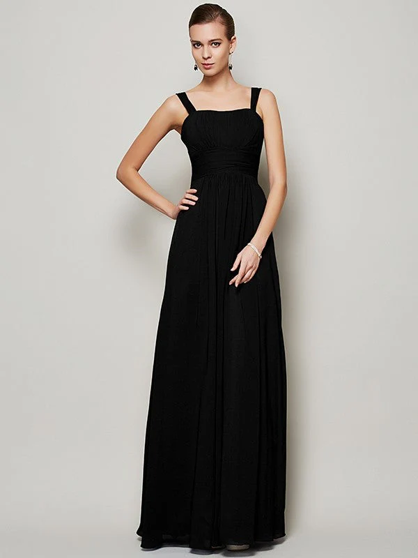 Charming Straps Sleeveless Pleats Long Chiffon Bridesmaid Dresses - Image 2