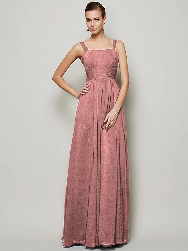 Charming Straps Sleeveless Pleats Long Chiffon Bridesmaid Dresses - Image 20