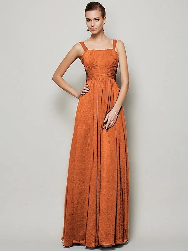 Charming Straps Sleeveless Pleats Long Chiffon Bridesmaid Dresses - Image 21