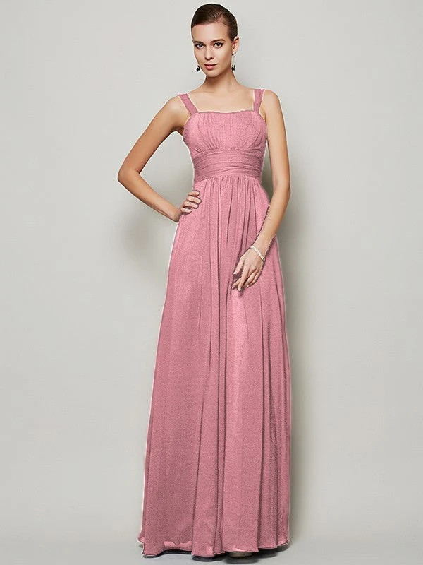 Charming Straps Sleeveless Pleats Long Chiffon Bridesmaid Dresses - Image 22