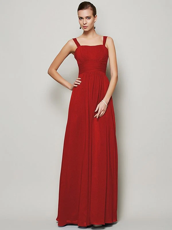 Charming Straps Sleeveless Pleats Long Chiffon Bridesmaid Dresses - Image 24