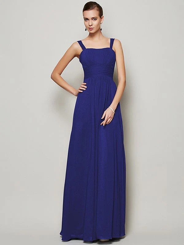 Charming Straps Sleeveless Pleats Long Chiffon Bridesmaid Dresses - Image 25