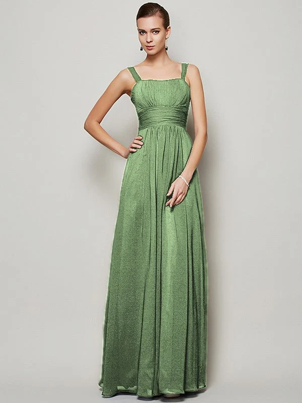 Charming Straps Sleeveless Pleats Long Chiffon Bridesmaid Dresses - Image 26