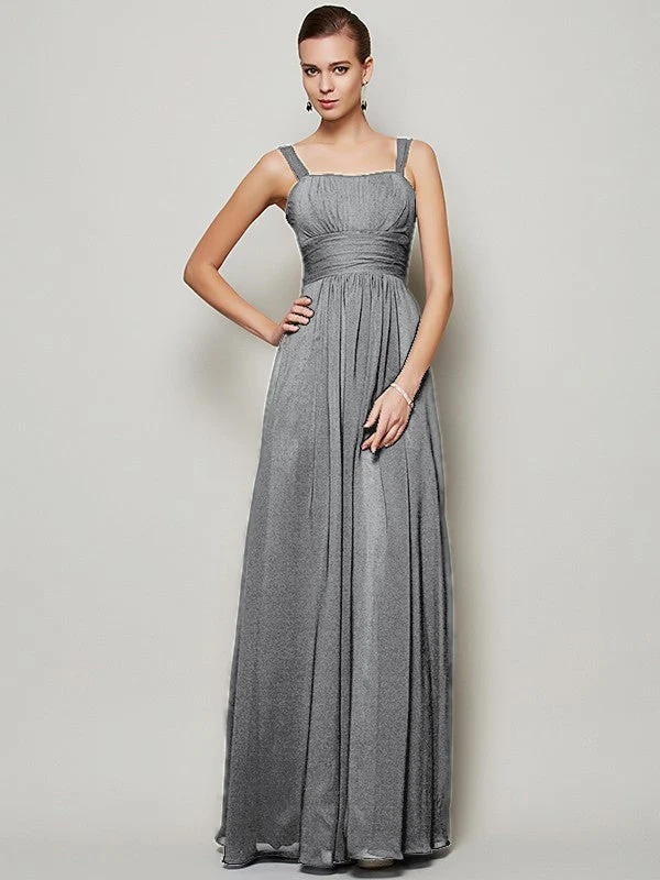 Charming Straps Sleeveless Pleats Long Chiffon Bridesmaid Dresses - Image 27