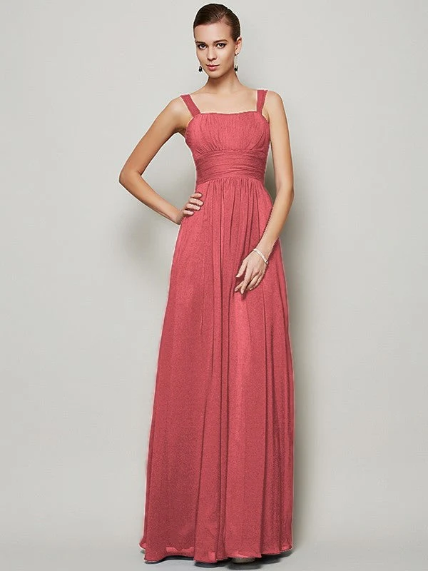 Charming Straps Sleeveless Pleats Long Chiffon Bridesmaid Dresses - Image 28