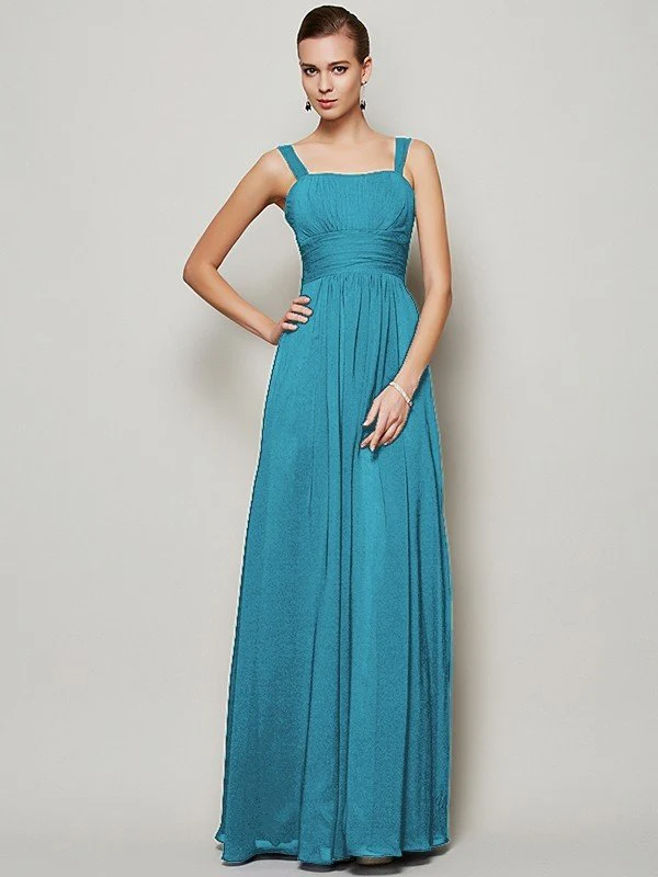 Charming Straps Sleeveless Pleats Long Chiffon Bridesmaid Dresses - Image 3