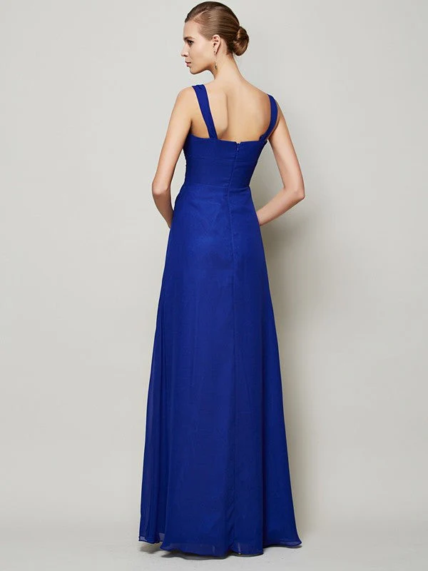 Charming Straps Sleeveless Pleats Long Chiffon Bridesmaid Dresses - Image 30