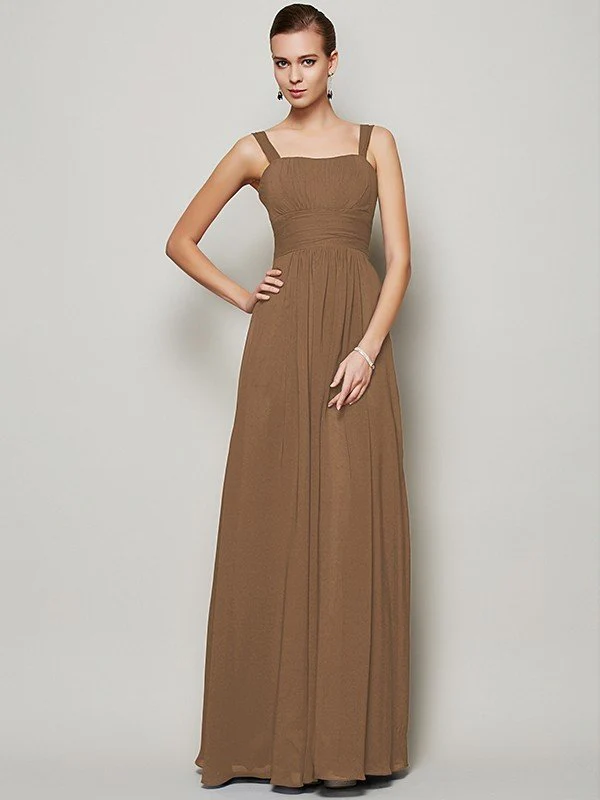 Charming Straps Sleeveless Pleats Long Chiffon Bridesmaid Dresses - Image 4
