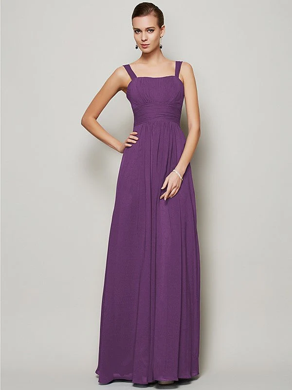 Charming Straps Sleeveless Pleats Long Chiffon Bridesmaid Dresses - Image 5