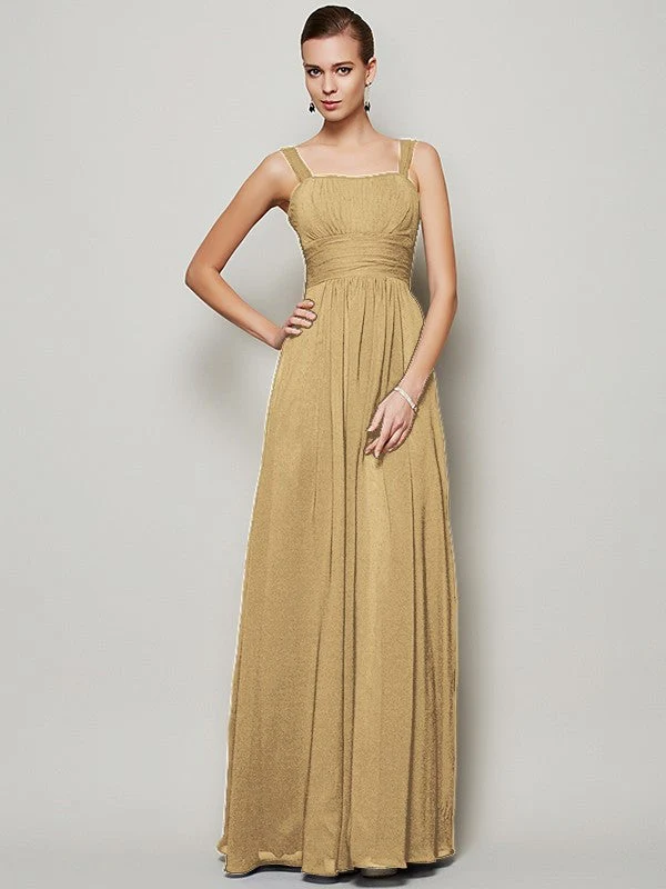Charming Straps Sleeveless Pleats Long Chiffon Bridesmaid Dresses - Image 6