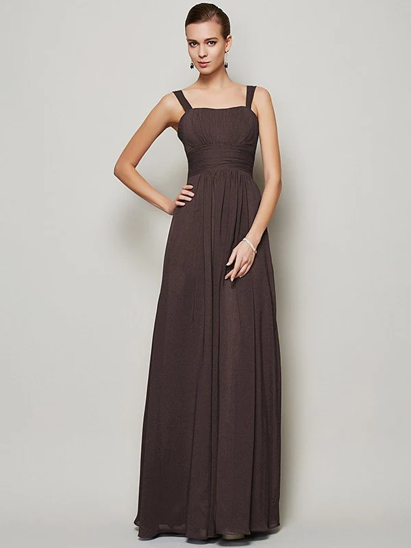 Charming Straps Sleeveless Pleats Long Chiffon Bridesmaid Dresses - Image 7