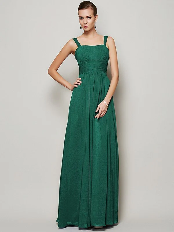 Charming Straps Sleeveless Pleats Long Chiffon Bridesmaid Dresses - Image 8